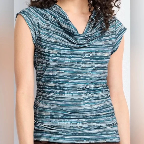 Les Serein Cowl Drape Neck Flutter Sleeve Side-ruched Top - Picture 2 of 8